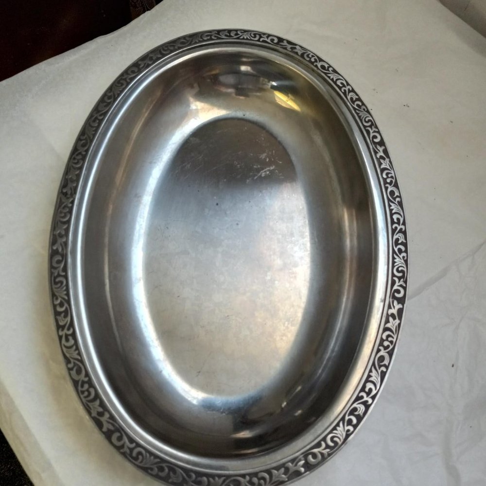 MCM Mid Century Modern Monterey Traditional Holloware Stainless Oval Serving Dis